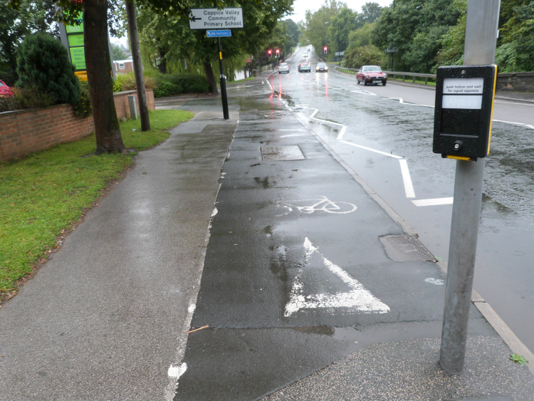 Awful cycle lane by Co-op garage, Ripon Road, Harrogate