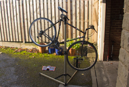 Bike on a stand for maintenance