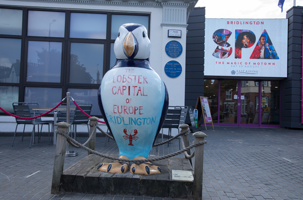 Puffin artwork outside Bridlington Spa