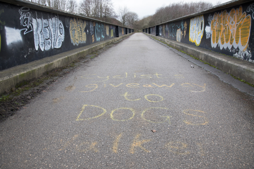 Scrawled chalk messages on the Spen Valley Greenway