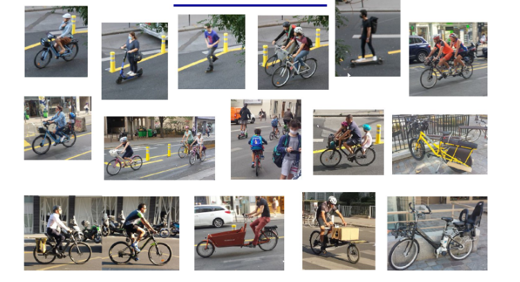 Diverse users of pop-up bike lanes in Paris