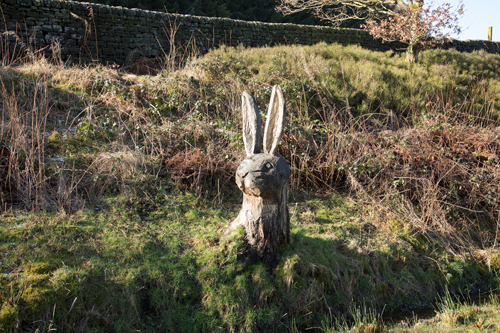 Hare carving on the TPT between Penistone and Dunford Bridge