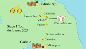 Map graphic of route of Stage 1 Tour de France 2027