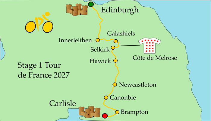Map graphic showing route of Stage 1 Tour de France 2027