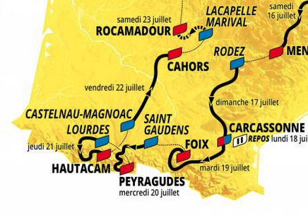 Map showing Stage 16, TDF 2022