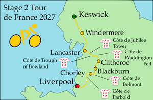 Graphic showing the route of Stage 2 Tour de France 2027