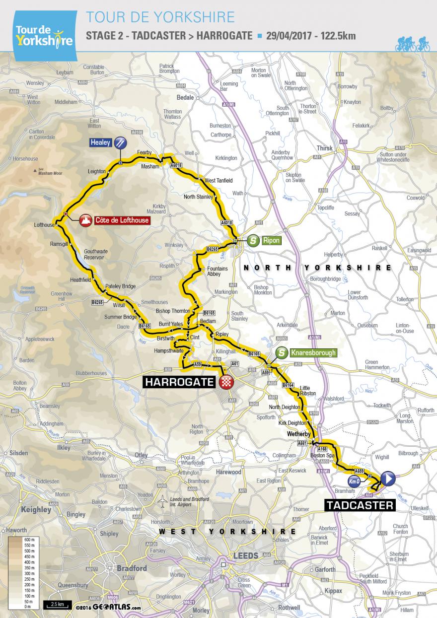 Map of Stage 2, Tour de Yorkshire 2017