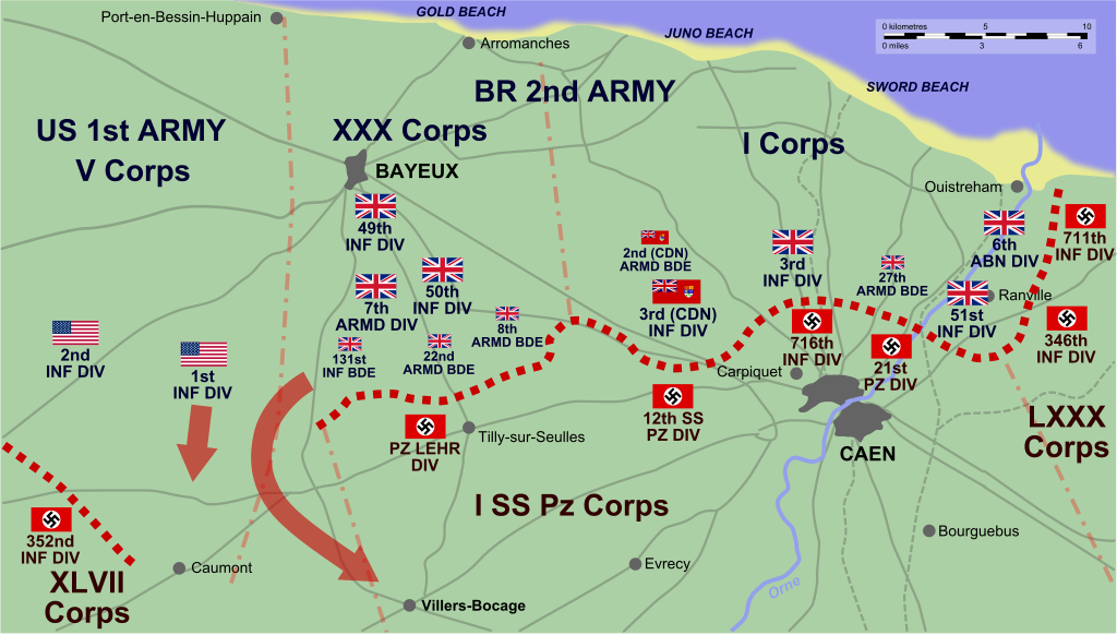 Map showing Battle of Villers Bocage