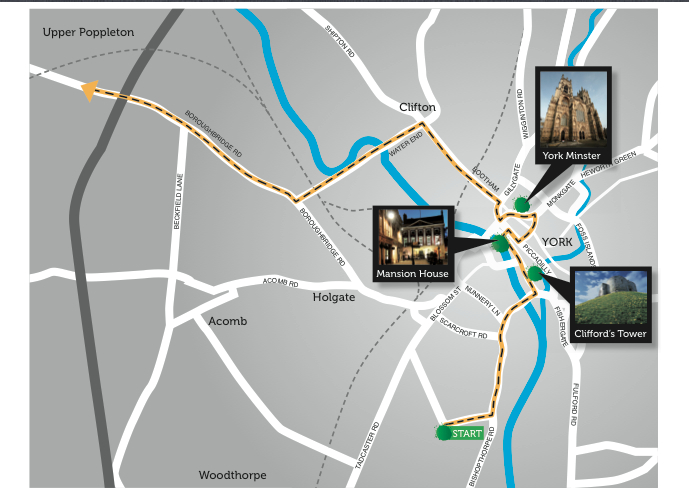 Route map of Tour de France 2014 in York