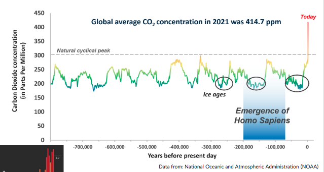 Global Average CO2 Concentration, Crown Copyright 2022, Met Office