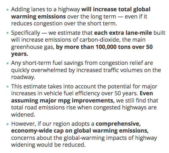 Sightline Institute's summary of the GHG effects of adding extra lanes to highways