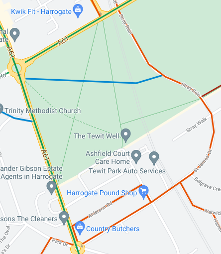 Map showing cycle path from Stray Rein to Prince of Wales roundabout