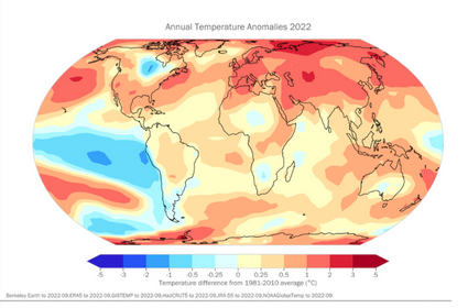 WMO temperature anomalies 2022