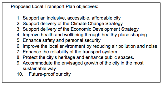Ten objectives in the draft Local Transport Plan