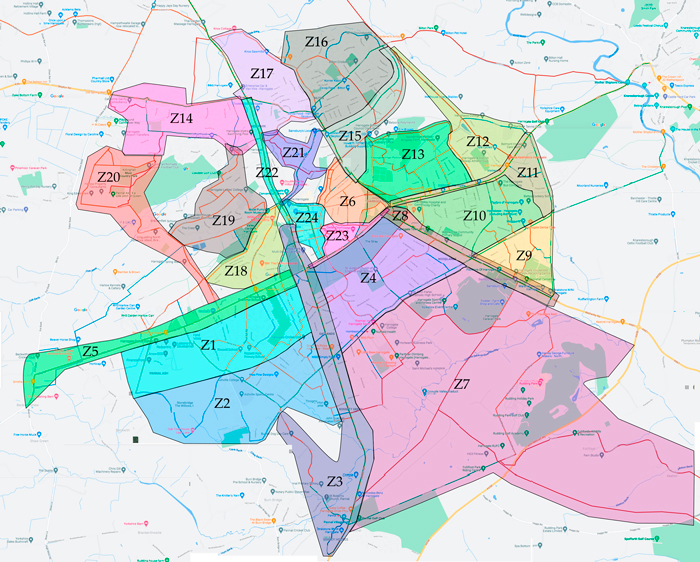 Harrogate cycle network plan by zones