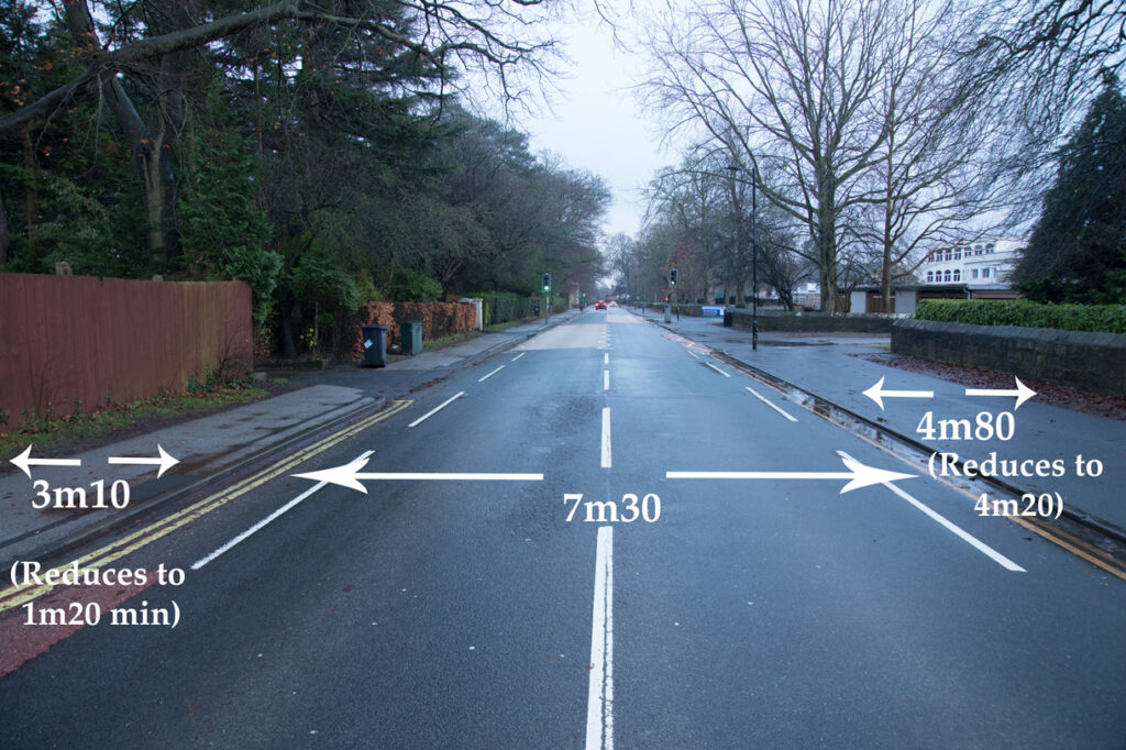 Widths on Oatlands Drive near the junction with St Winifred's Road