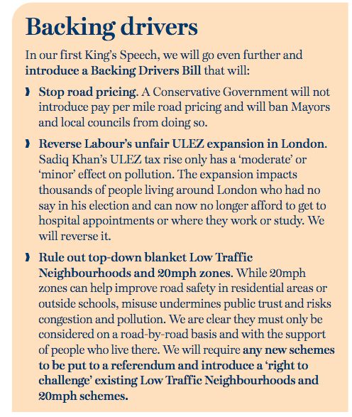 'Backing drivers' feature box from p57 of Conservative manifesto