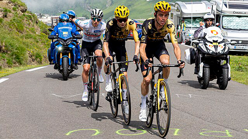Kuss, Vingegaard and Pogacar on the Tourmalet in 2023, by Shougissime, CC BY-SA 4.0