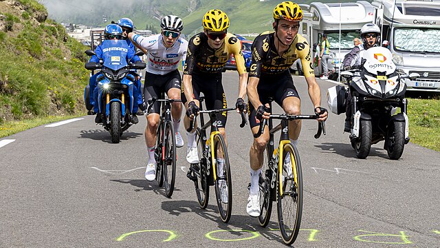 Kuss, Vingegaard and Pogacar on the Tourmalet in 2023, by Shougissime, CC BY-SA 4.0