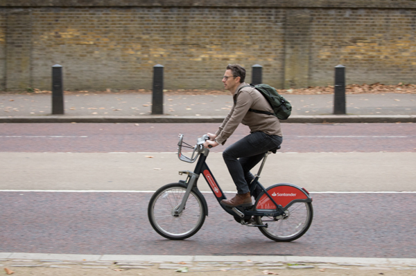Santander Cycle rider, Constitution Hill