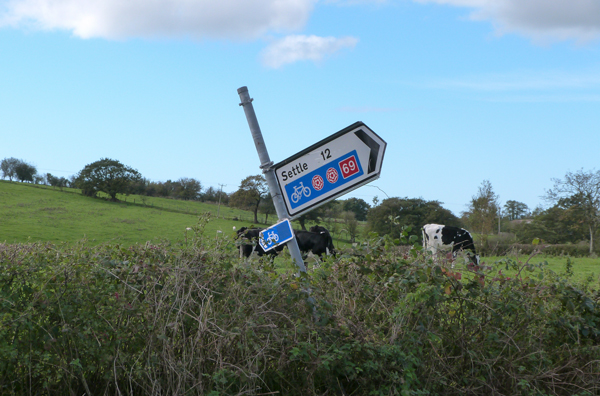 Signpost at the junction of Mewith Lane and Spen Brow